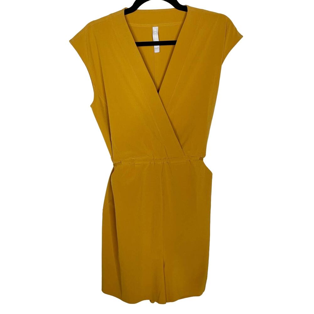 Athleta S Yellow Tuscan Gold Marlow Romper Featherweight Stretch Woven Faux Wrap